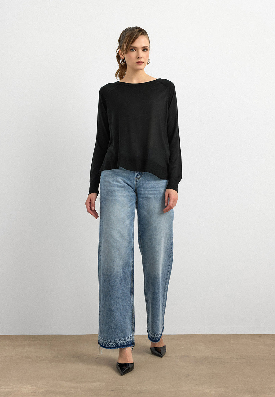 10536 Bisiklet Yaka İnce Triko-Siyah