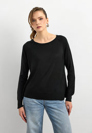 10536 Bisiklet Yaka İnce Triko-Siyah