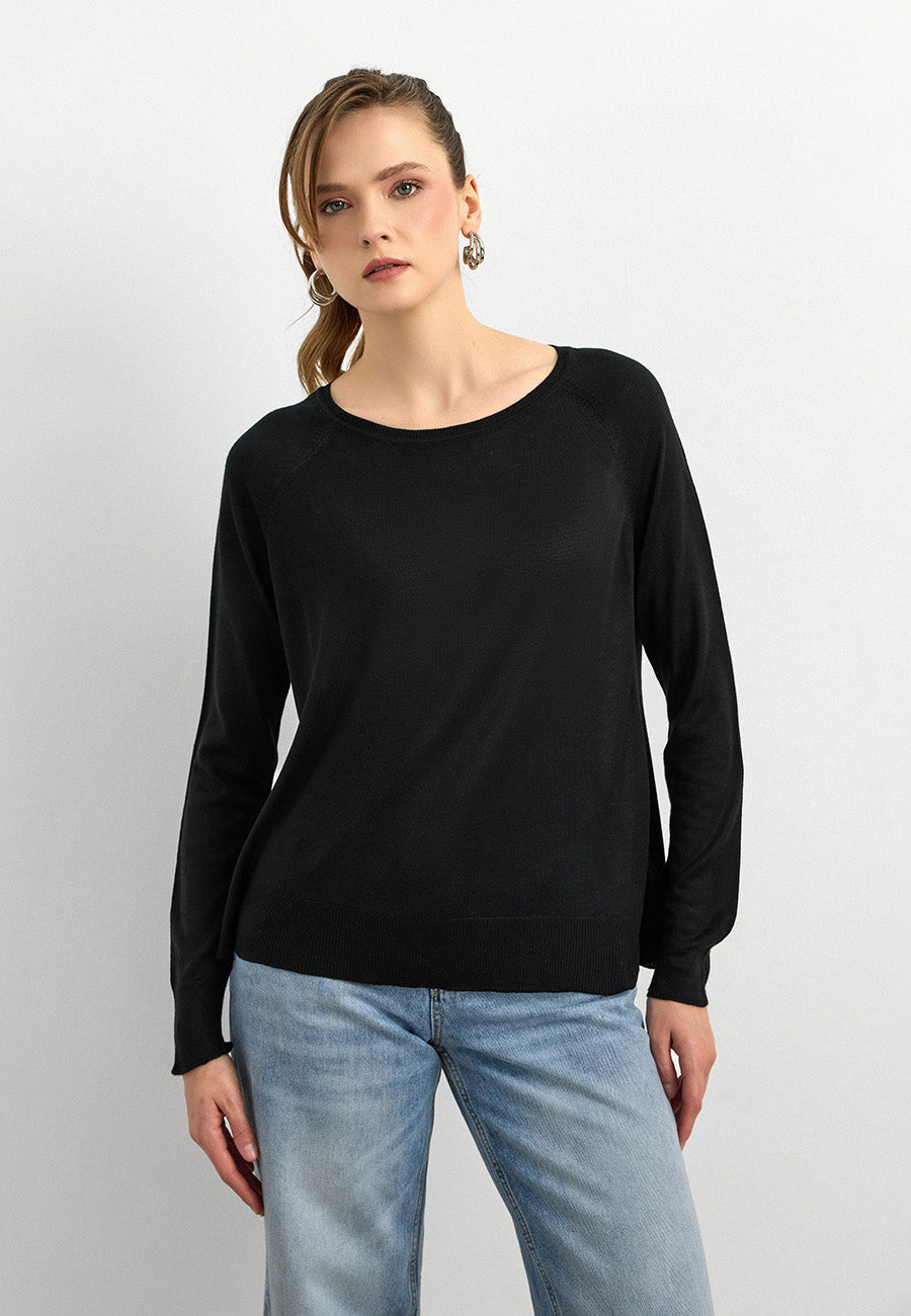 10536 Bisiklet Yaka İnce Triko-Siyah