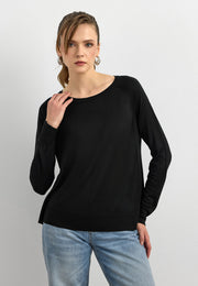 10536 Bisiklet Yaka İnce Triko-Siyah