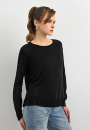 10536 Bisiklet Yaka İnce Triko-Siyah