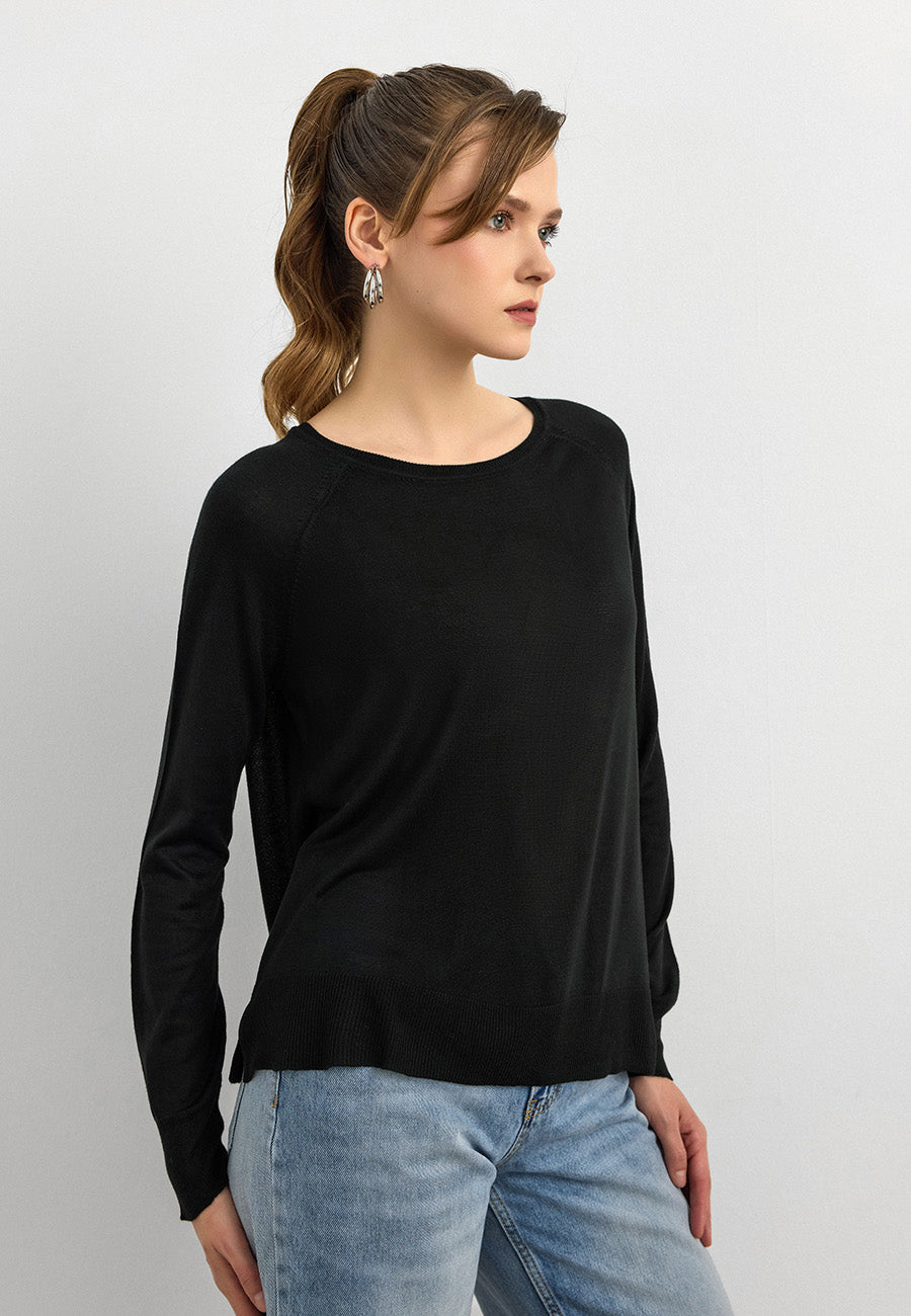 10536 Bisiklet Yaka İnce Triko-Siyah