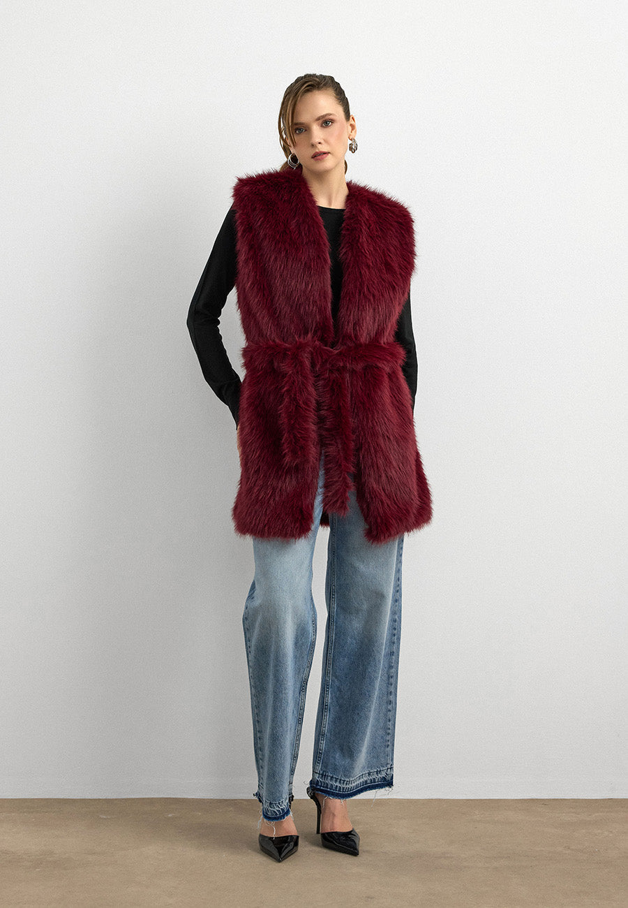 Kisya Tüylü Bağlamalı Yelek