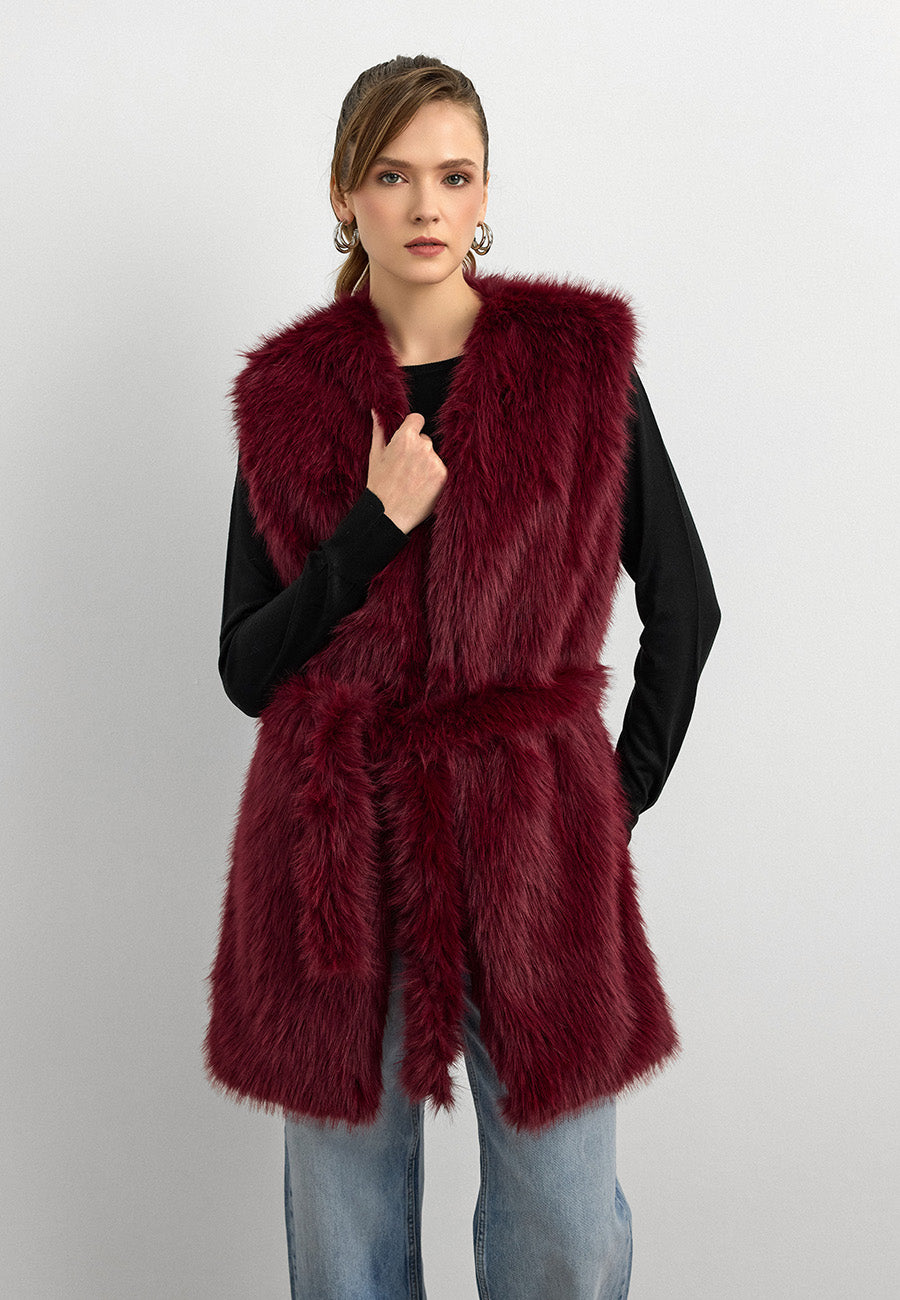 Kisya Tüylü Bağlamalı Yelek