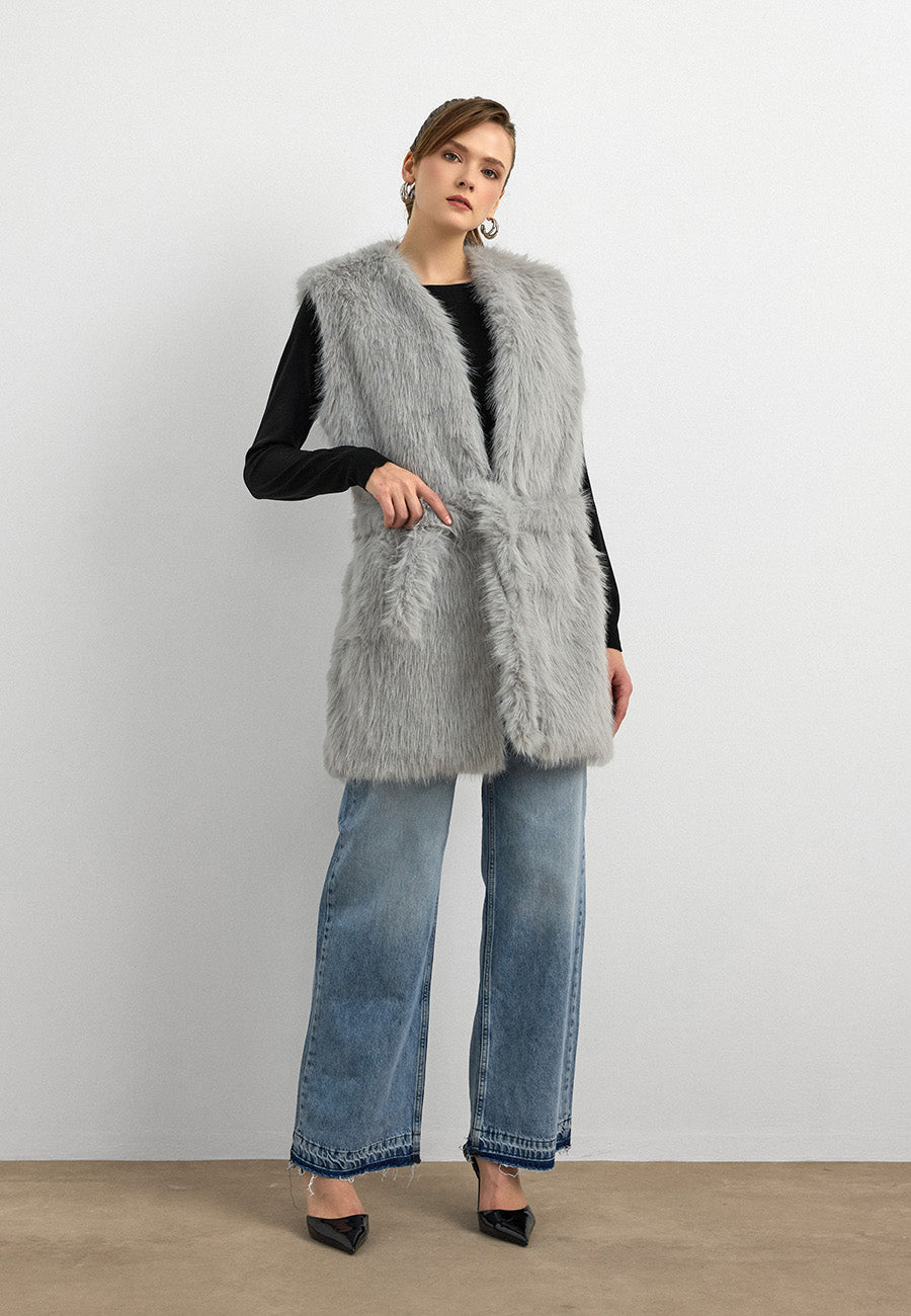 Kisya Tüylü Bağlamalı Yelek