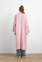Uzun Çift Taraflı El İşlemeli Triko Hırka Pembe