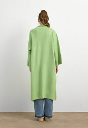 Uzun Çift Taraflı El İşlemeli Triko Hırka Elma Yeşili