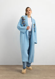 Uzun Çift Taraflı El İşlemeli Triko Hırka Bebe Mavisi