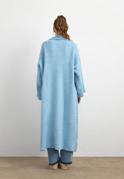 Uzun Çift Taraflı El İşlemeli Triko Hırka Bebe Mavisi