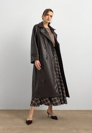 RS-Kuşaklı Deri Trenç Kahverengi