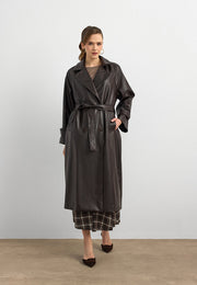 RS-Kuşaklı Deri Trenç Kahverengi