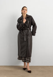 RS-Kuşaklı Deri Trenç Kahverengi