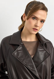 RS-Kuşaklı Deri Trenç Kahverengi