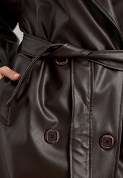 RS-Kuşaklı Deri Trenç Kahverengi