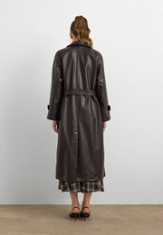 RS-Kuşaklı Deri Trenç Kahverengi