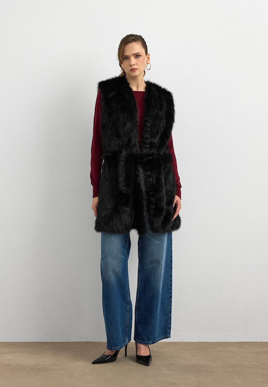 Kisya Tüylü Bağlamalı Yelek