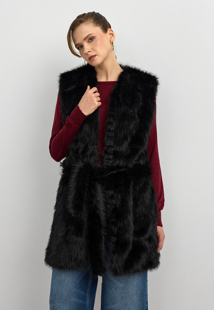 Kisya Tüylü Bağlamalı Yelek