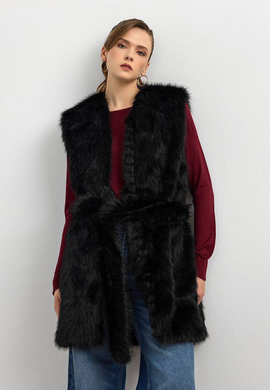 Kisya Tüylü Bağlamalı Yelek