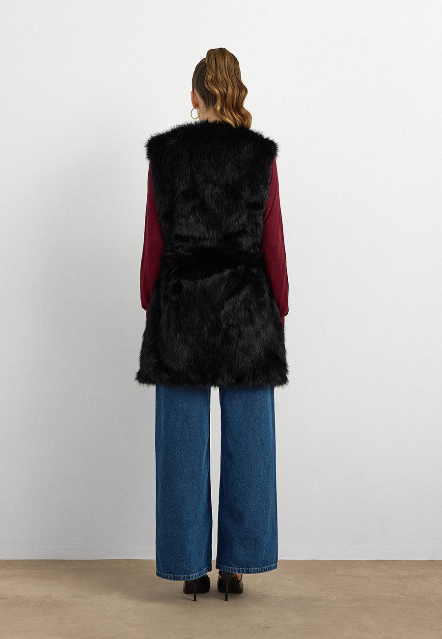 Kisya Tüylü Bağlamalı Yelek