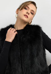 Düz Desen Kısa Kürk Yelek-Siyah