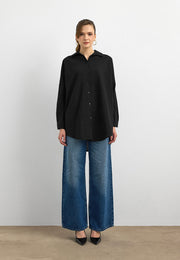 Keten Düğmeli Gömlek - Siyah