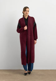 Omuz Taş İşlemeli Uzun Hırka Mürdüm