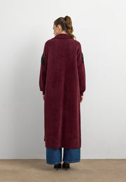 Omuz Taş İşlemeli Uzun Hırka Mürdüm