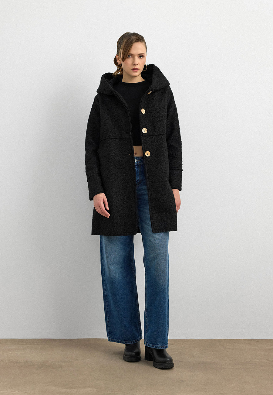 Rana Subaşı Kısa Buklet Kaban - Siyah