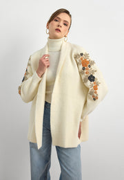 Premium Taş İşlemeli Hırka-Krem