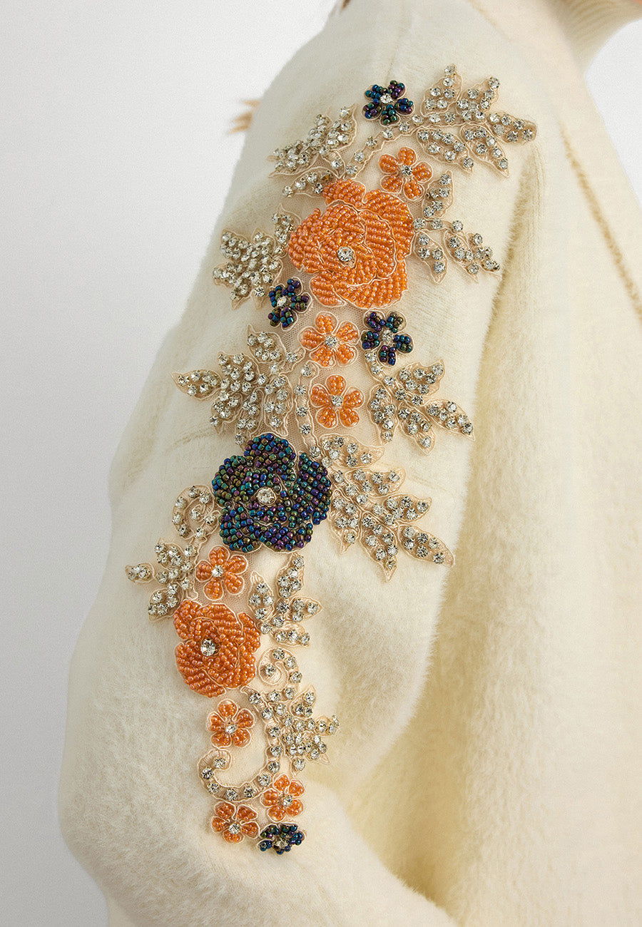 Premium Taş İşlemeli Hırka-Krem