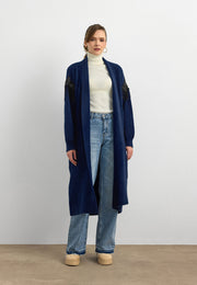 Omuz Taş İşlemeli Uzun Hırka Lacivert