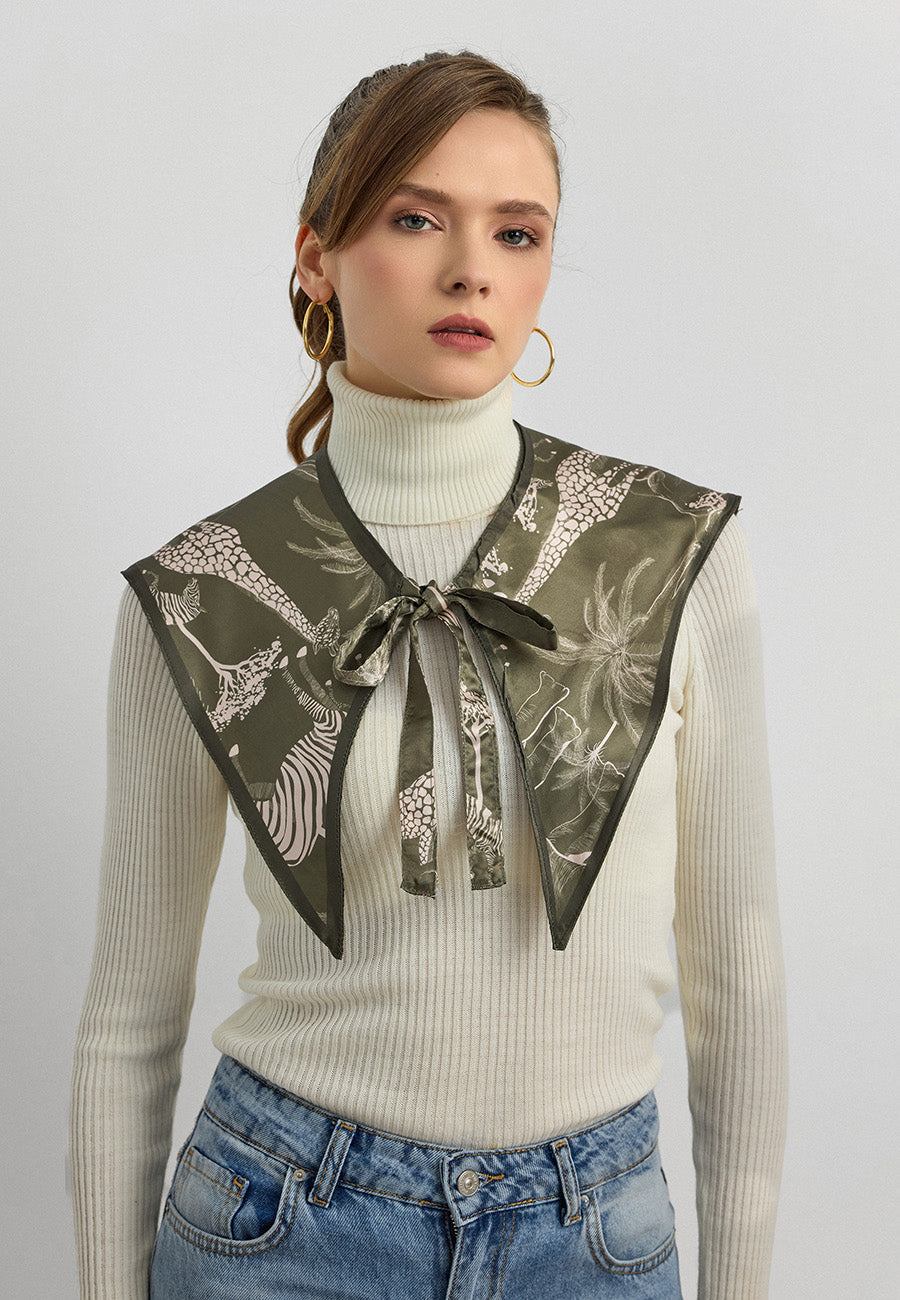 Desenli Saten Fular Yakalık-RS05