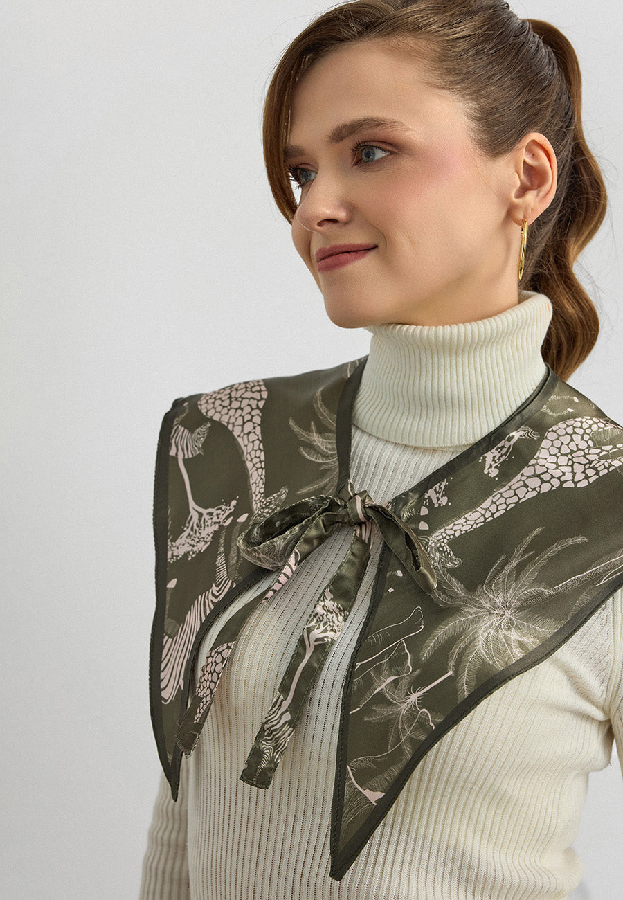 Desenli Saten Fular Yakalık-RS05