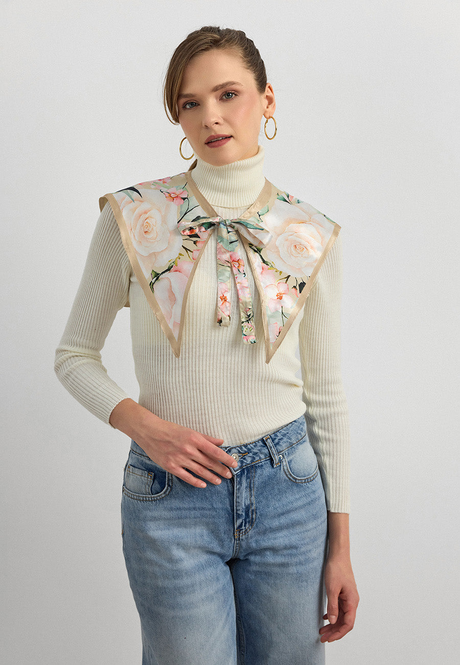 Desenli Saten Fular Yakalık-RS03