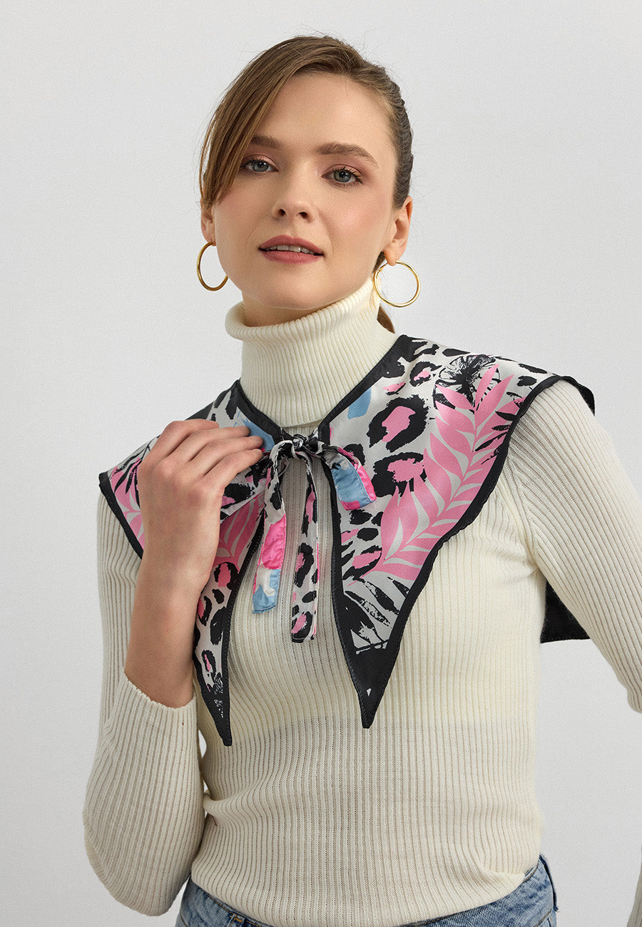 Desenli Saten Fular Yakalık-RS07
