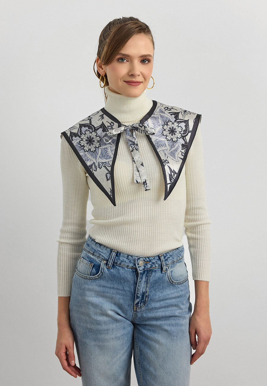 Desenli Saten Fular Yakalık-RS06