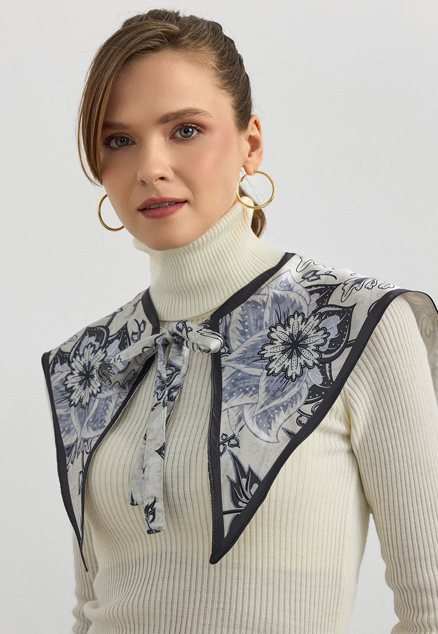 Desenli Saten Fular Yakalık-RS06