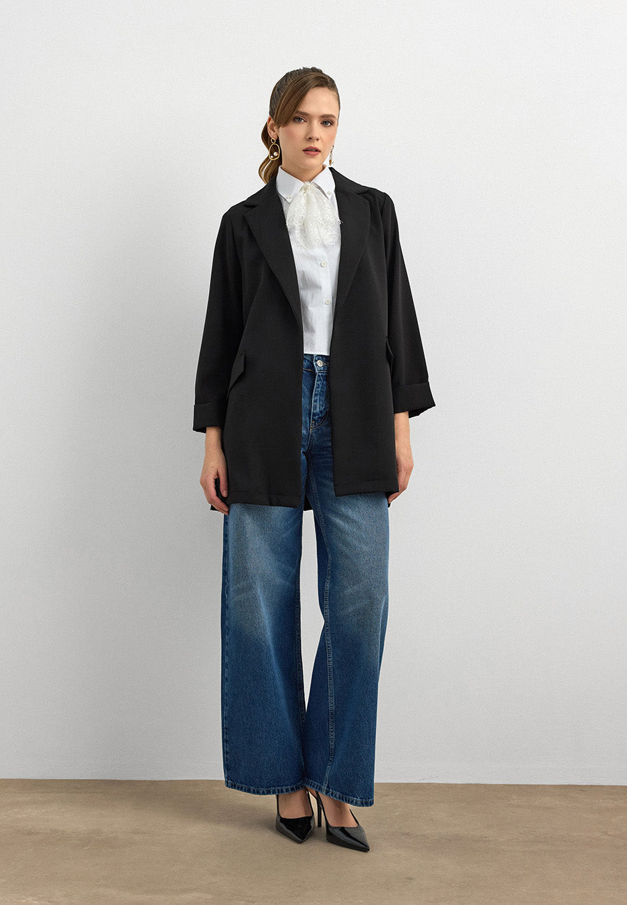 Krep Kumaş Ceket Siyah