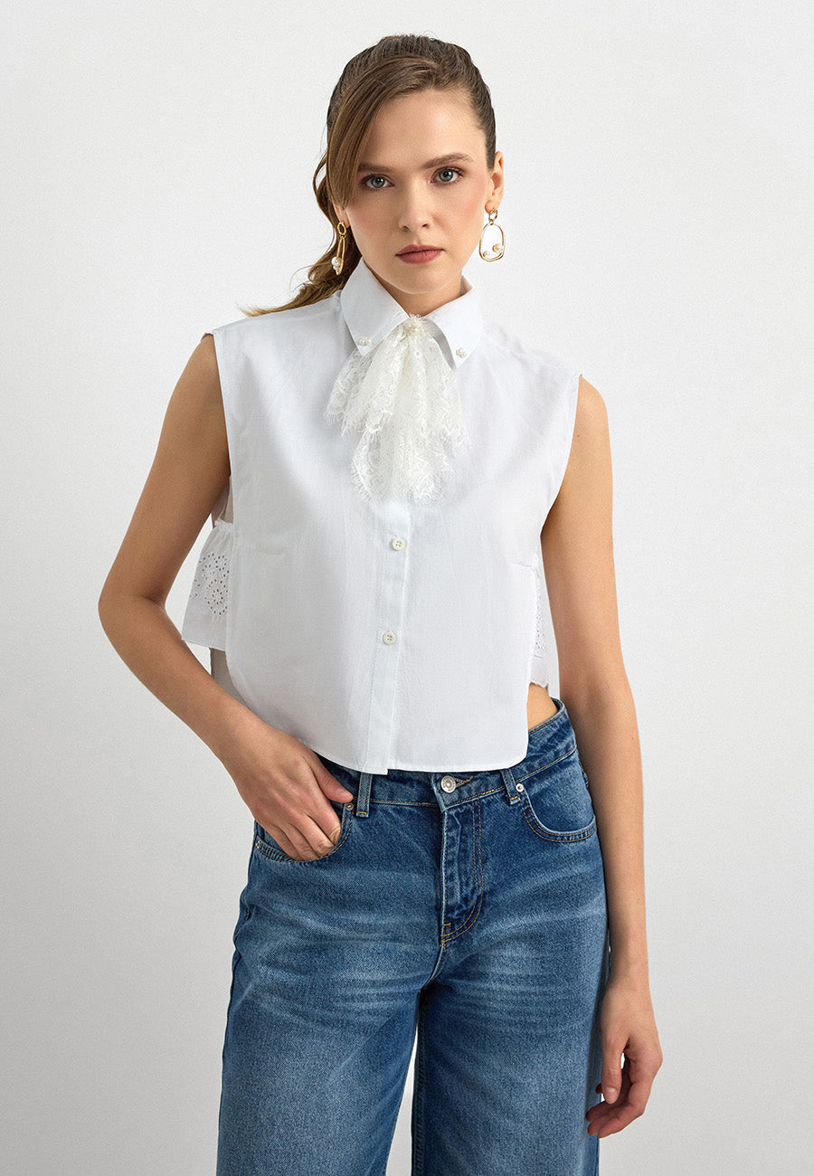 Dantel Fularlı  Gömlek Yakalık