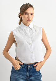 V-Güpür Detaylı İncili  Gömlek Yakalık