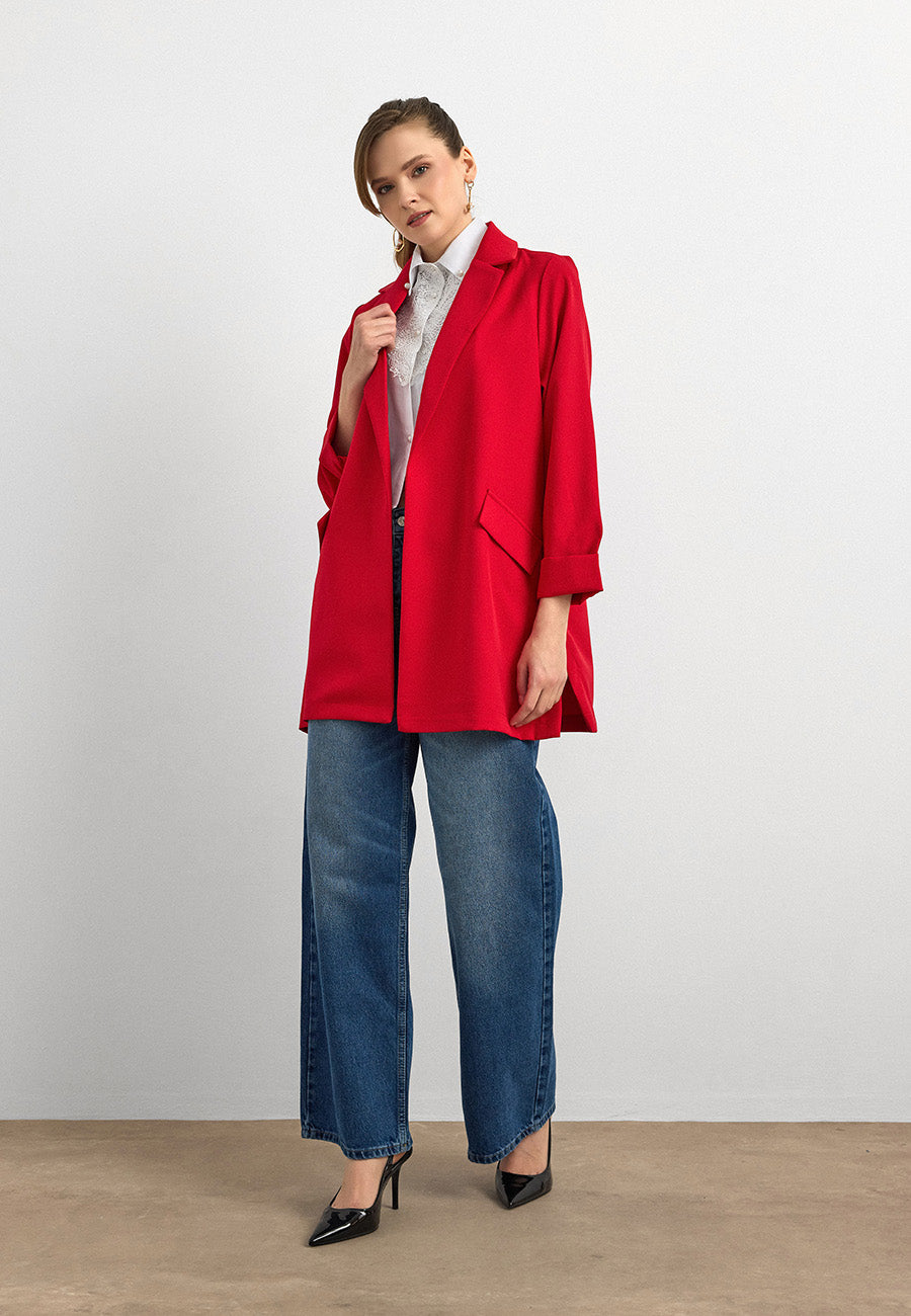 Krep Kumaş Ceket Kırmızı