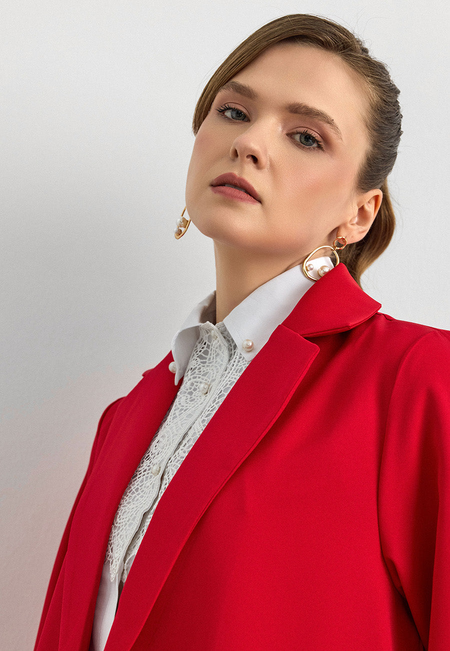 Krep Kumaş Ceket Kırmızı