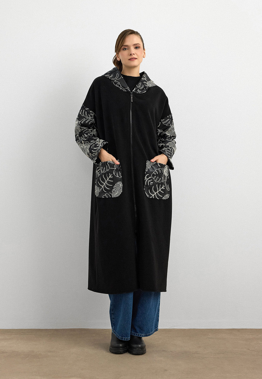 Rana Subaşı Çiçek Detaylı Kapüşonlu Kaban