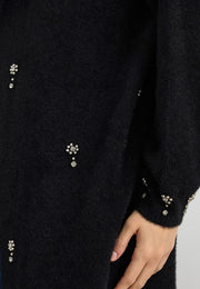 Damla Taşlı Uzun Hırka Siyah