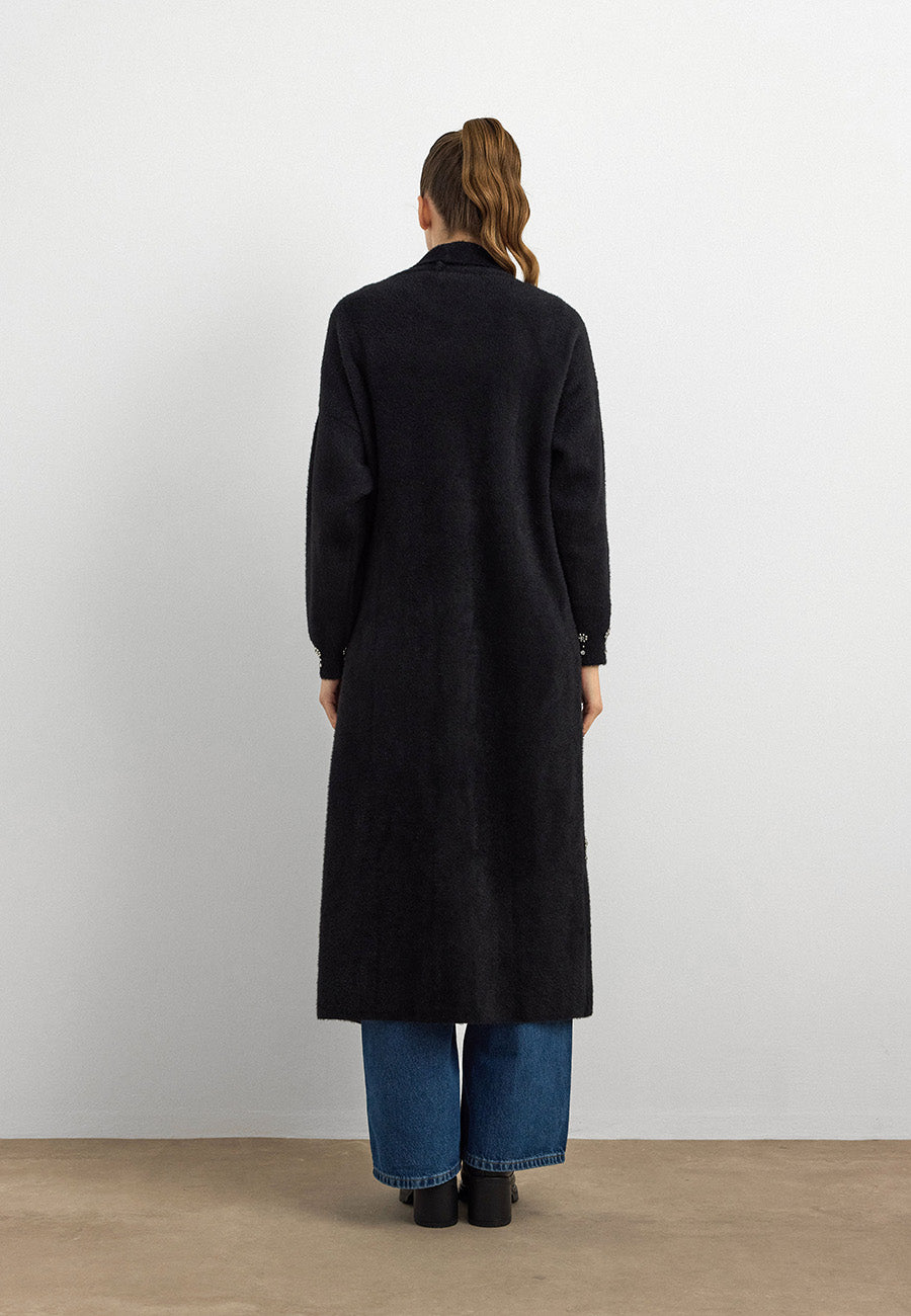 Damla Taşlı Uzun Hırka Siyah