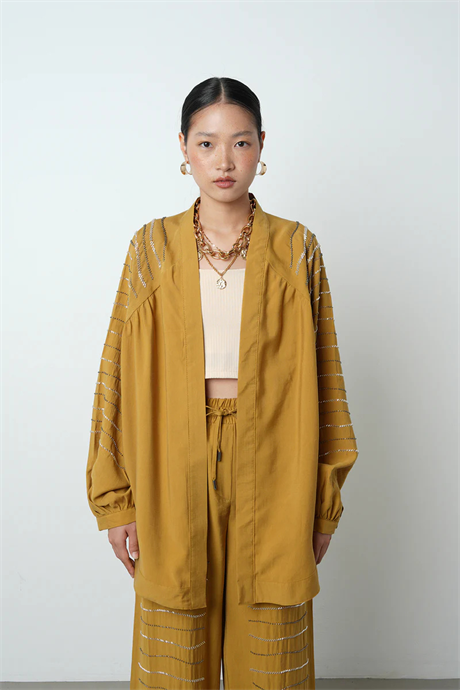 Taş İşlemeli Oversize Kadın Kimono - 34584 Kimyon