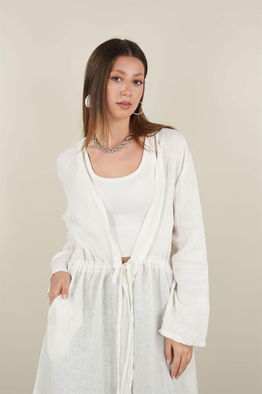 BAĞCIKLI KETEN KAP BEYAZ