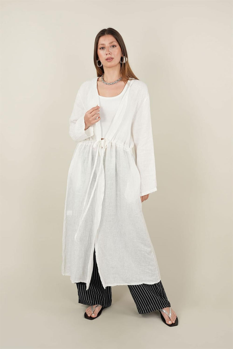 BAĞCIKLI KETEN KAP BEYAZ