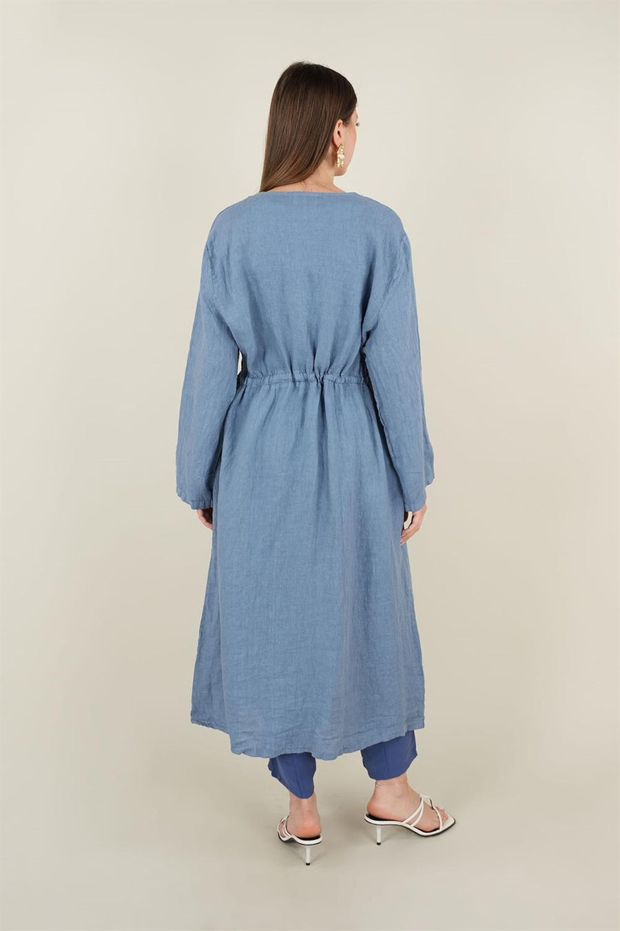 BAĞCIKLI KETEN KAP MAVİ