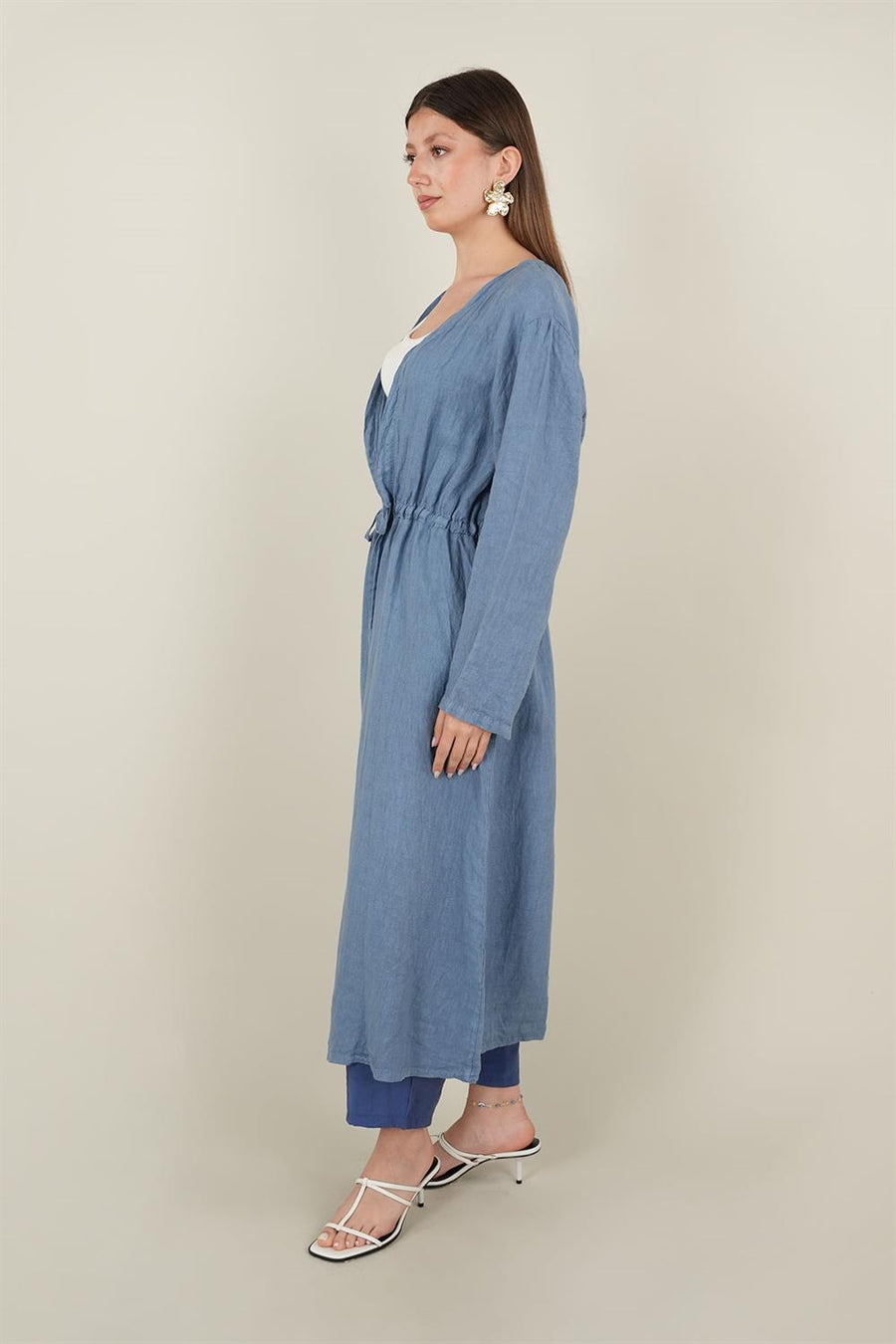 BAĞCIKLI KETEN KAP MAVİ